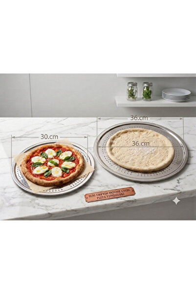 BİMOTE 2'Li Mega Boy 36.cm 30.cm Paslanmaz Çelik Pizza Tepsi Sunum Dekoratif ...
