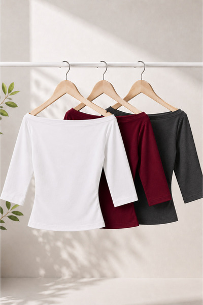 COMBİNE MİCHAİL Women's Daily Slim Basic 3-Piece Blouse