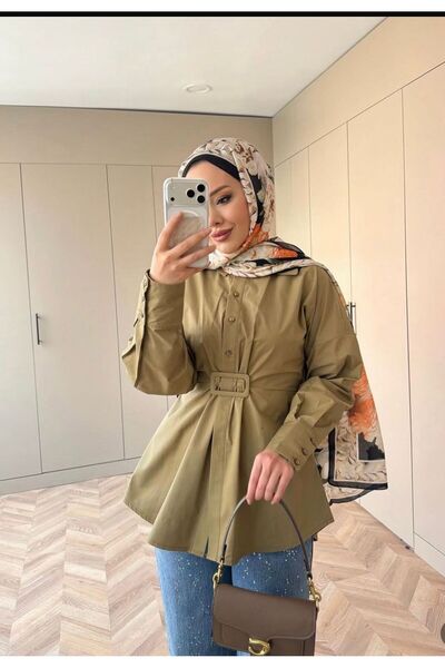 Sara Deluxe KEMER FETAYLI POPLİN TESETTÜR GÖMLEK TUNİK -ŞIK KESİM