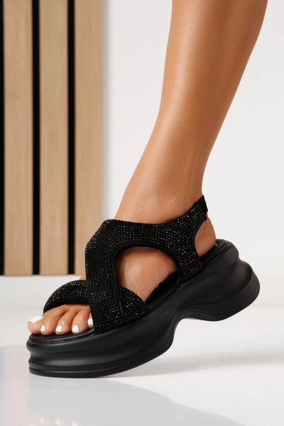 Zaira Women's black platform Sandals made of eco- Leather suede Ioana #25320 ...