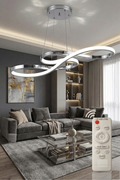 Lzy Avize Store Infinity Krom Kıvrımlı Kumandalı Modern LED Avize 3 Renk | Sa...
