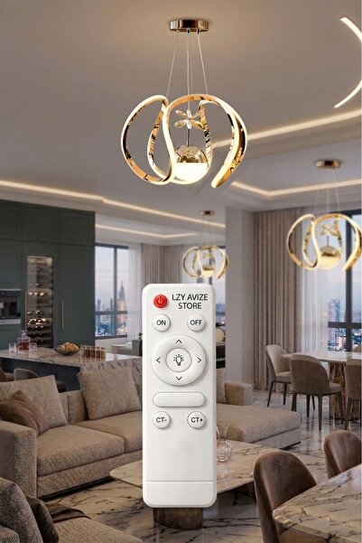 Lzy Avize Store Tek Toplu Amissos Gold Kumandalı 3 Renk Sarkıt Avize Salon, Y...