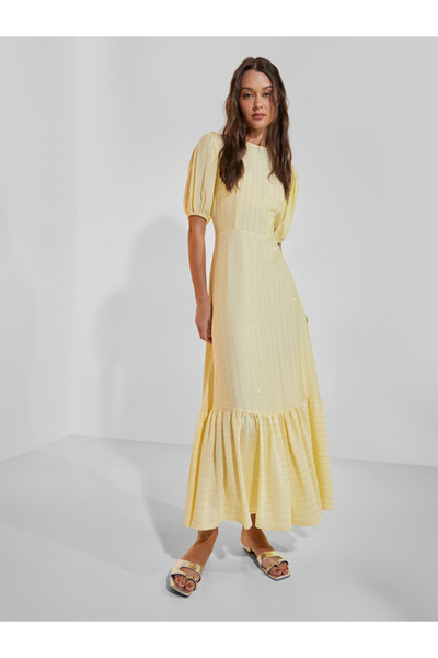 Styli Yellow Embellished Puff Sleeves Maxi Dress