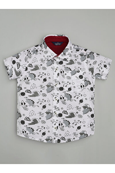 INFINITY By Styli Kids White Dinosaur Print Short Sleeve Shirt