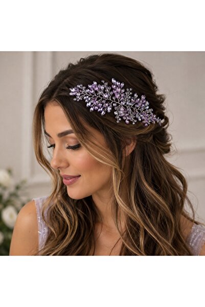 Raizel Accesoriu par cu pietre si margele mov, Purple Elegance