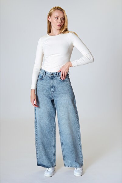 Twister Jeans Skater 9439-14 Ice Blue Yüksek Bel Kadın Baggy Pantolon Mavi