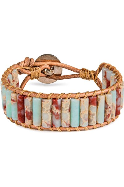 MINZA Bahamas Women's Bracelet, Leather Beaded Bracelet, with Leather & Jaspe...