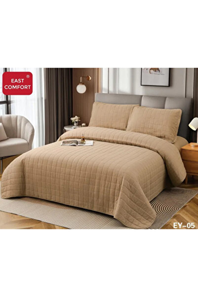 East Comfort Duvet Cover+Elastic Bed Sheet+2 Pillowcases, Beige-EY05