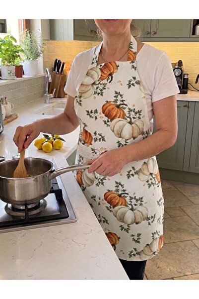 TREVO Duck Fabric Kitchen Apron Pumpkin Pattern