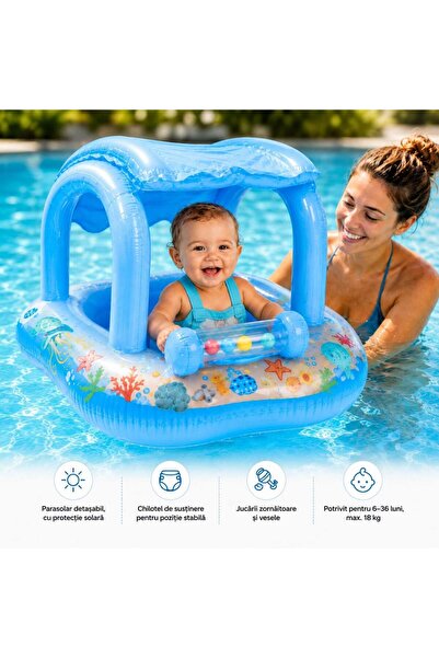 MC Micostore Colac inot bebe 6-36 luni, cu parasolar, jucarii zornaitoare, ch...