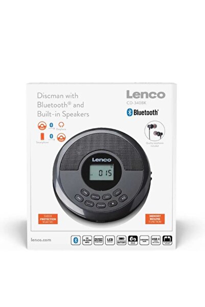 Lenco CD-340BK - Bluetooth ve dahili hoparlörlü taşınabilir CD/MP3 çalar