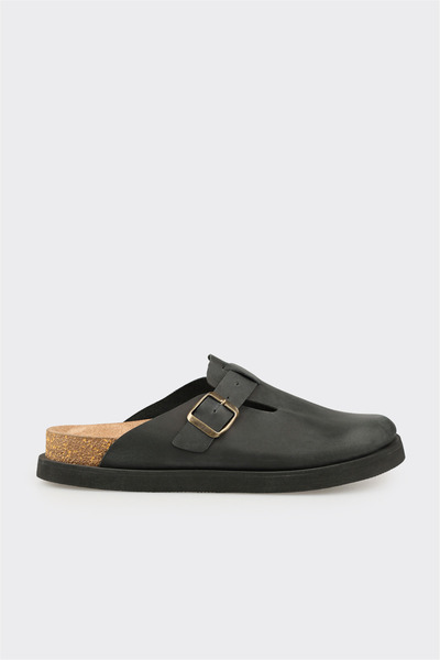 Elle Shoes Siyah Deri Erkek Terlik