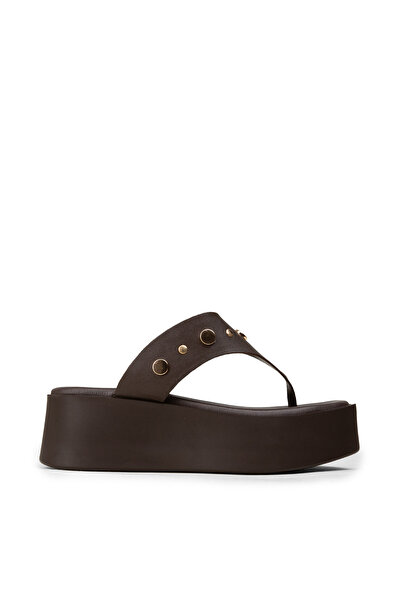 Deery Women's Genuine Leather Brown High-Sole Slippers