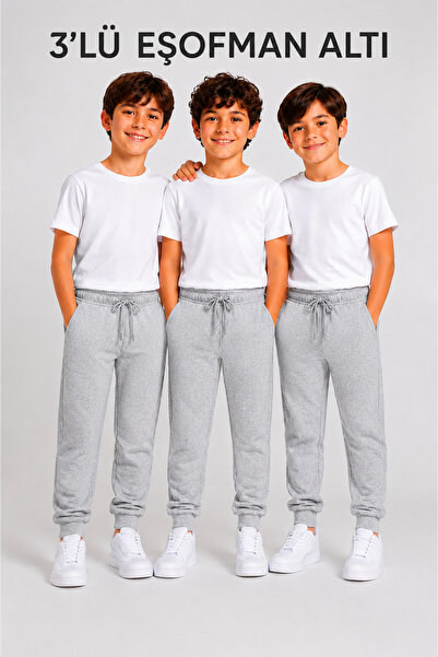 LİFA KİDS 3-Piece Gray Girls' and Boys' Sweatpants Seasonal 2 Thread Casual-S...