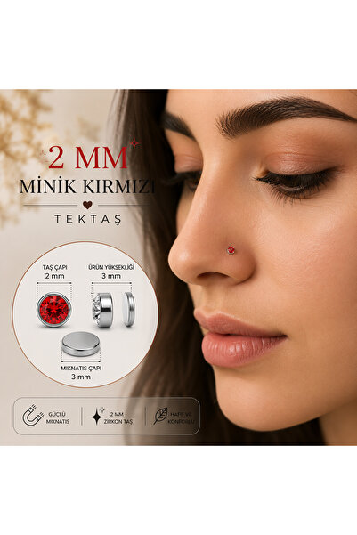Heppii Minik Renkli Tektaş Hızma Mıknatıslı 316L Çelik 2MM Tektaş Burun Dudak...