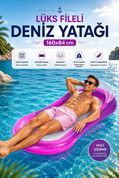 craftivio Lüks Fileli Şişme Deniz Yatağı Havuz Matı Konforlu Başlıklı 160x84 cm