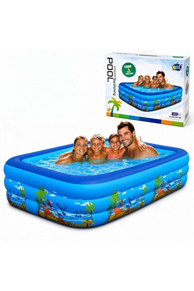 hey Rectangular inflatable pool for children, 210 x 135 x 54 cm, 3 rings, oce...