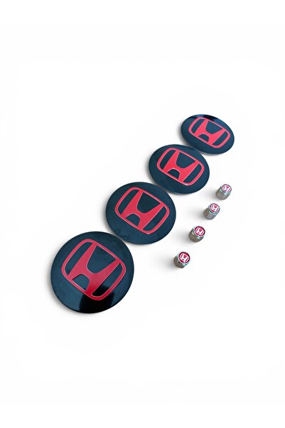 İKTUNING HONDA SİYAH KIRMIZI 56 MM ALÜMİNYUM 4 ADET JANT GÖBEK STICKER VE HON...