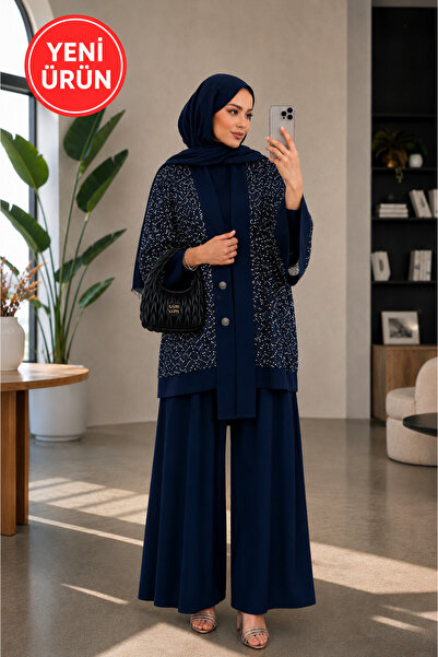 fera butik Women's Sequined 3-Piece Hijab Set