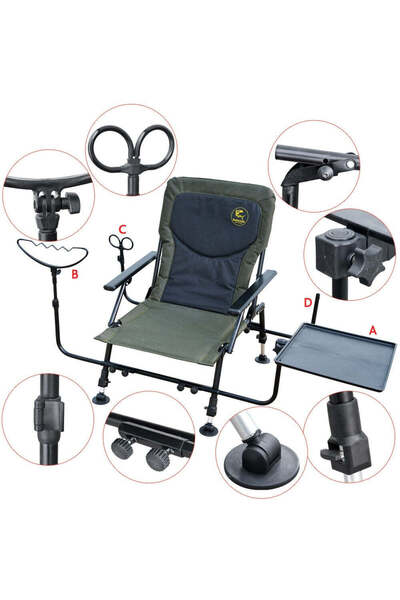 Baracuda Scaun pescuit la feeder TFC 025A, verde, cu multiple accesorii
