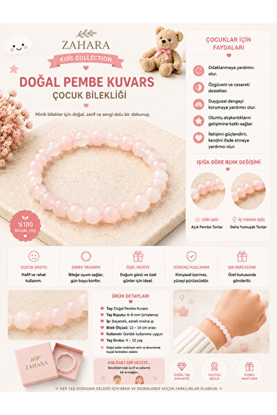 Zahara Anatolian Zahara Kids Collection Doğal Taş Pembe Kuvars Çocuk Bilekliği