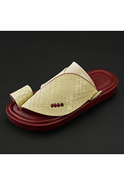 Razzah Classic Design Snake Patterned Leather Arab Slipper - Beige and Camel