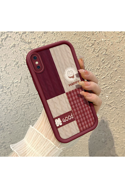 PATTERNOVA iPhone XS Max Uyumlu Yüksek Kaliteli Bordo Kareli Ayı Kılıf, Retro...