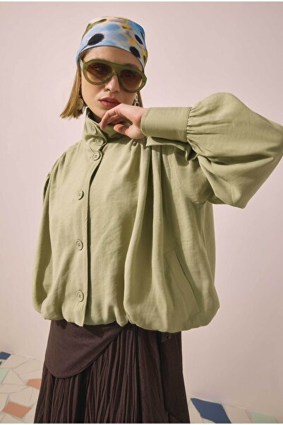HE-QA High Collar Bomber Jacket Sage Green