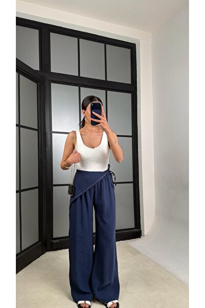 manana fashion Pantaloni din Lyocell Tencel cu detalii tip bandană