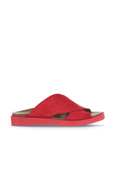 BUENO Κόκκινες γυναικείες φλατ παντόφλες Alf Suede