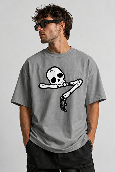 ArtYus Tricou oversize unisex cu imprimeu Dertli Skeleton – Tricou casual din...