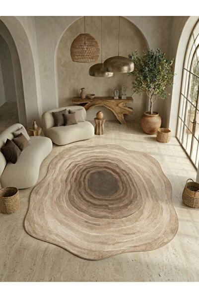 Rugs Modern Halı SDT Modern Krem Tonlu Geçişli Organik Formlu Soyut Dokuma Ta...