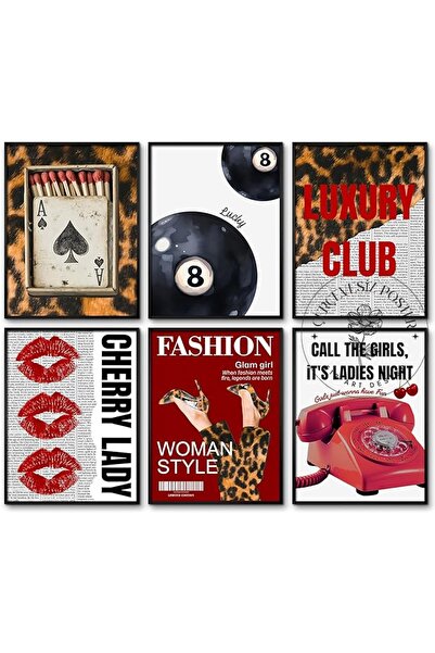 512 STORE Estetik 6'lı Leopar Kiss Bilardo Topu As Kuşu Kağıt Çerçevesiz Post...