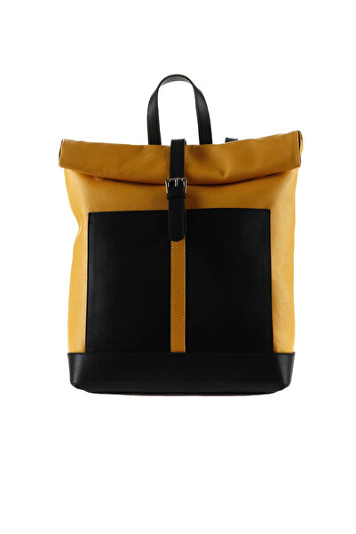 BUENO Yellow black leather women's backpack
