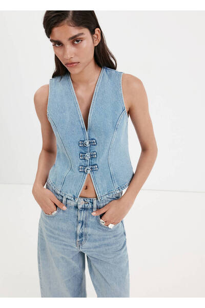MANGO Woman Çoban düğmeli denim bluz