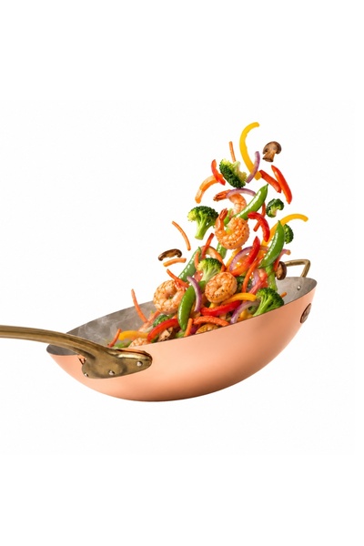 Destilatori Pure Copper Wok Pan, 31 cm, Solid Bronze Handle, AlmaCozinha