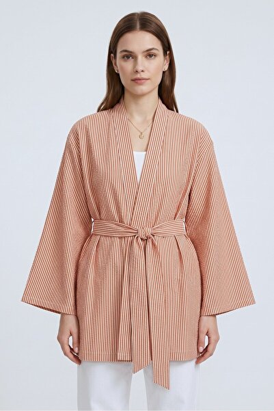 Saade Kimono de vară elegant, cu mâneci largi, cu dungi verticale, pentru femei