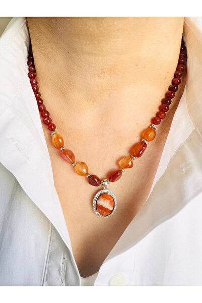 DEVİ fashion Agate Natural Stone Drop Pendant Necklace 47 cm