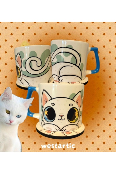 westartic westcats Van Ankara Kedisi Beyaz Kedi Tasarım Kupa Fincan Bardak
