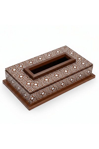 AKDC Handcrafted Arabic Geometric Wooden Tissue Box | Brown | 23×12 cm