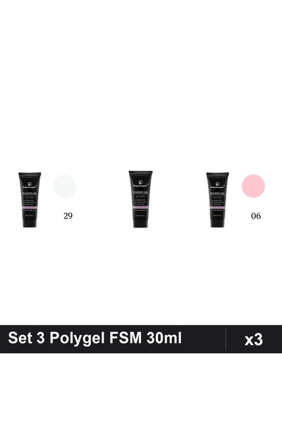 FSM Set 3 Polygel 30ml - Nr.29, Nr.01 Clear, Nr.06 - Constructie Unghii