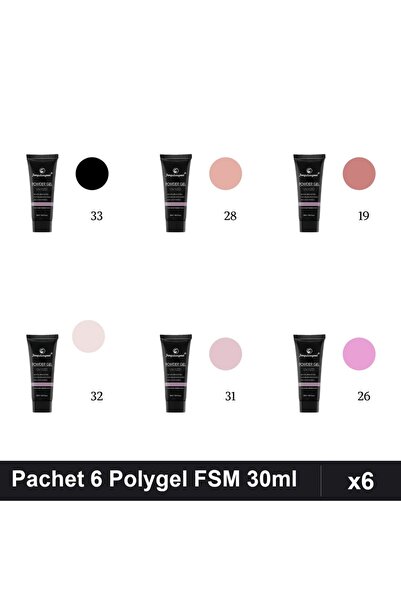 FSM Set 6 Polygel 30ml - Nr.33, Nr.28, Nr.19, Nr.32, Nr.31, Nr.26