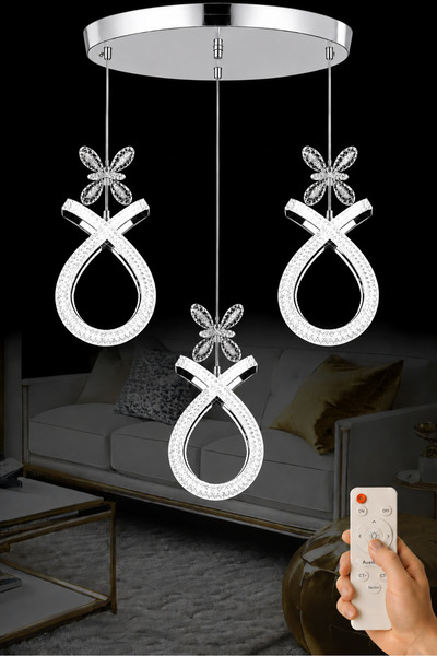 Luna Lighting Karuna Model 3 lü Krom Kaplama 3 RENK Kumandalı Salon Mutfak Ot...