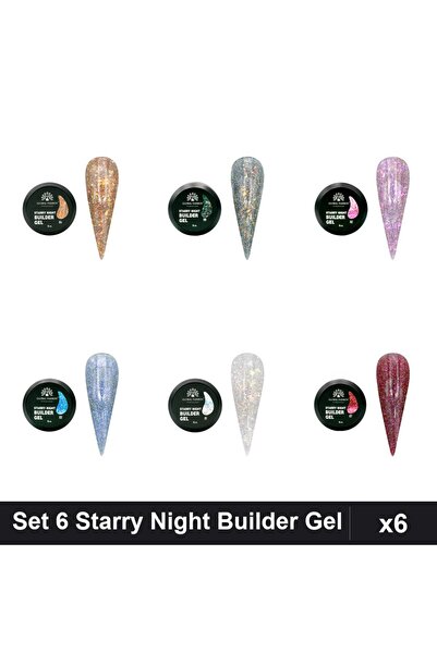 global fashion Set 6 Starry Night Builder Gel 15g - Nr.01 Nr.02 Nr.03 Nr.04 N...