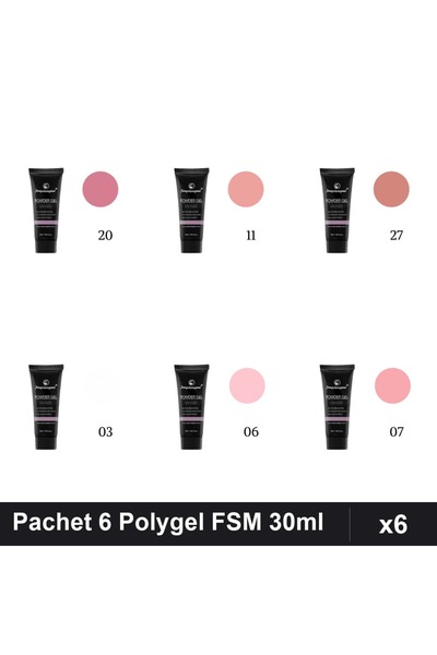 FSM Set 6 Polygel 30ml - Nr.03, Nr.06, Nr.07, Nr.11, Nr.20, Nr.27 - Construct...