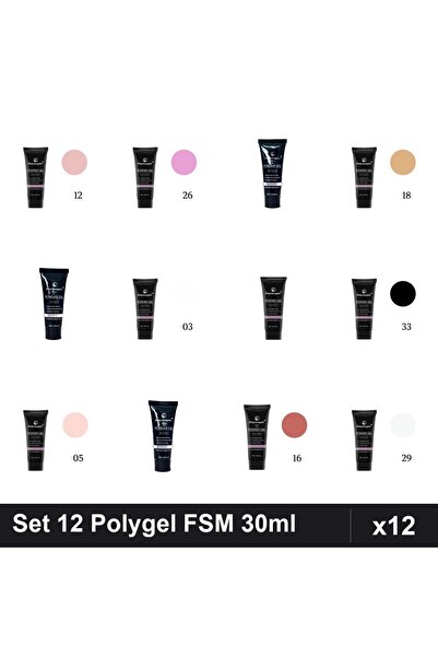 FSM Set 12 Polygel 30ml - Nr.01, 03, 05, 12, 14, 16, 17, 18, 23, 26, 29, 33