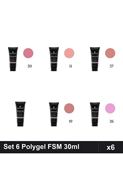 FSM Set 6 Polygel 30ml - Nr.20, Nr.11, Nr.27, Nr.01 CLEAR, Nr.19, Nr.26