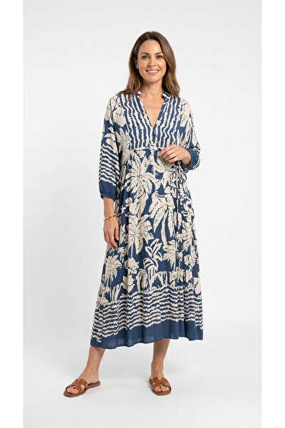 Şeker Portakalım Hakim Collar Front Buttoned Long Sleeve Bohemian Maxi Dress ...