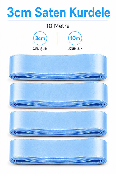 Organizasyon Pazarı Mavi Saten Kurdele 3cm 10 metre Bobo Balon Süs Hediyelik ...