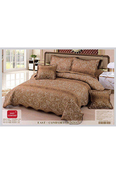 East Comfort Set de cuvertură matlasată din bumbac, 5 piese, maro cu trandafi...